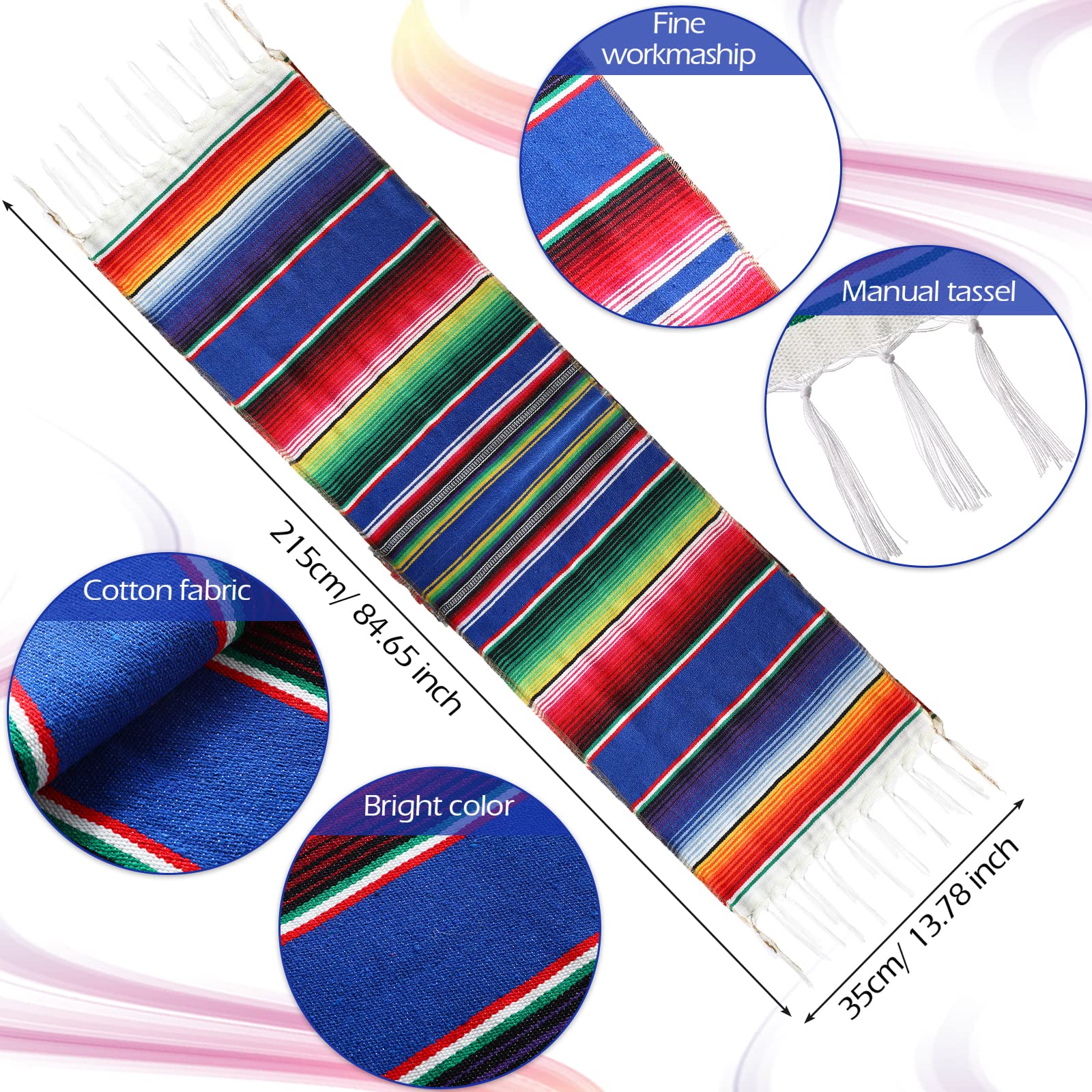 Tegeme 12 Pcs Mexican Table Runners 14 X 84 Inch Mexican Serape Table Runner Decor Blanket Fringe Cotton Table Runner Decoration